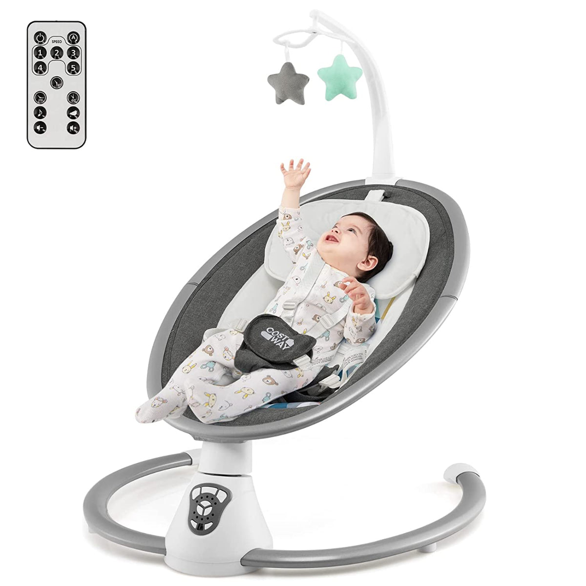 Elektrische Babyschaukel Babywippe Mit 5 Schaukelstufen 65,5 X 71,5 X 76 Cm Grau