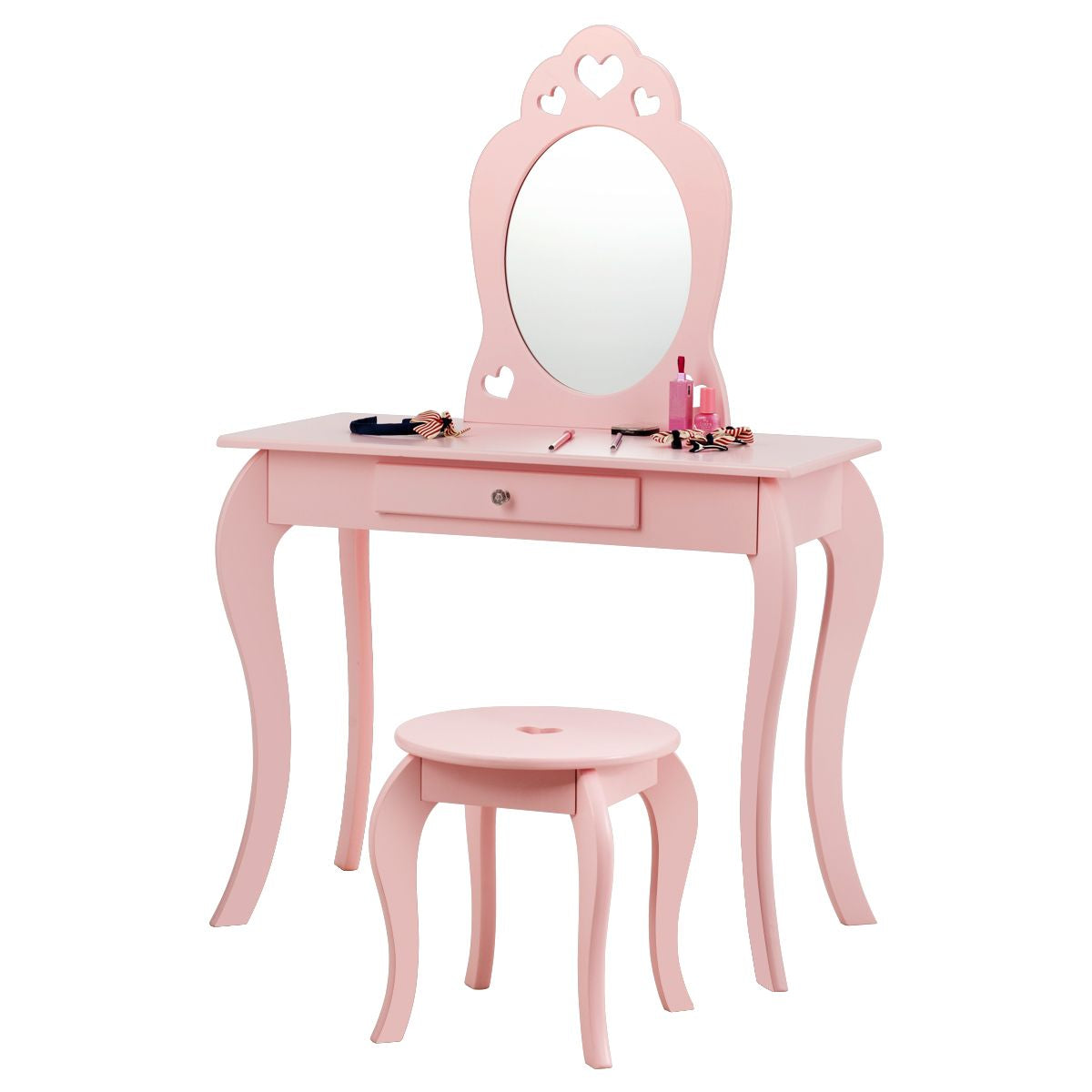Kinder Schminktisch Frisiertisch Make-Up Tisch Mit Hocker Und Spiegel Rosa