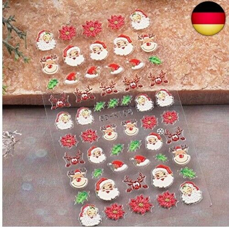 4 Blatt 3D Nagelsticker Weihnachten Nagelaufkleber 5D Stereoskopisch