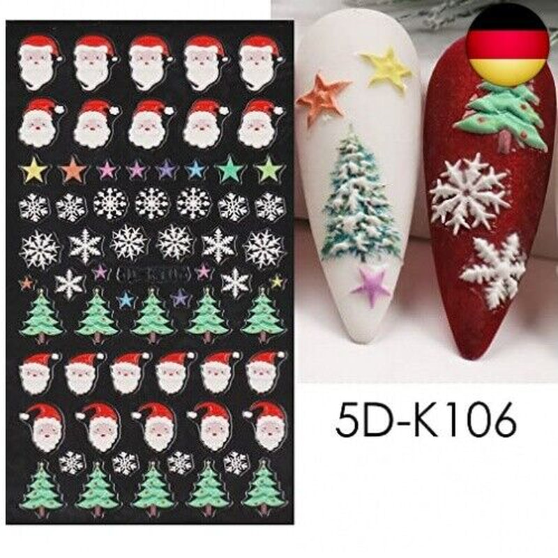 4 Blatt 3D Nagelsticker Weihnachten Nagelaufkleber 5D Stereoskopisch