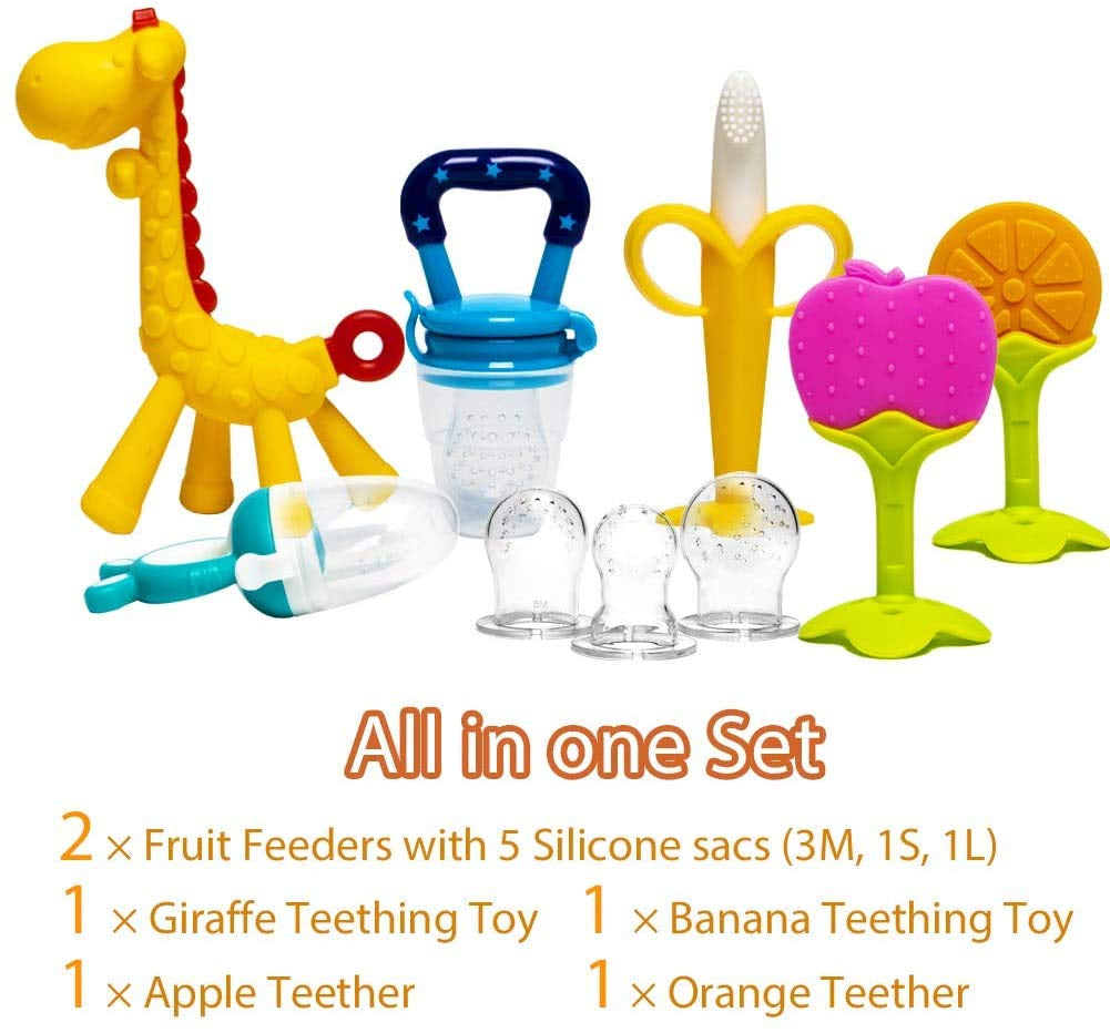 Beißring Für Babys 6 Stück Beißring Spielzeug Bpa-Frei Fruchtsauger Baby 2 Silikon Sauger in 3 Größen Weich Sicher Silikon