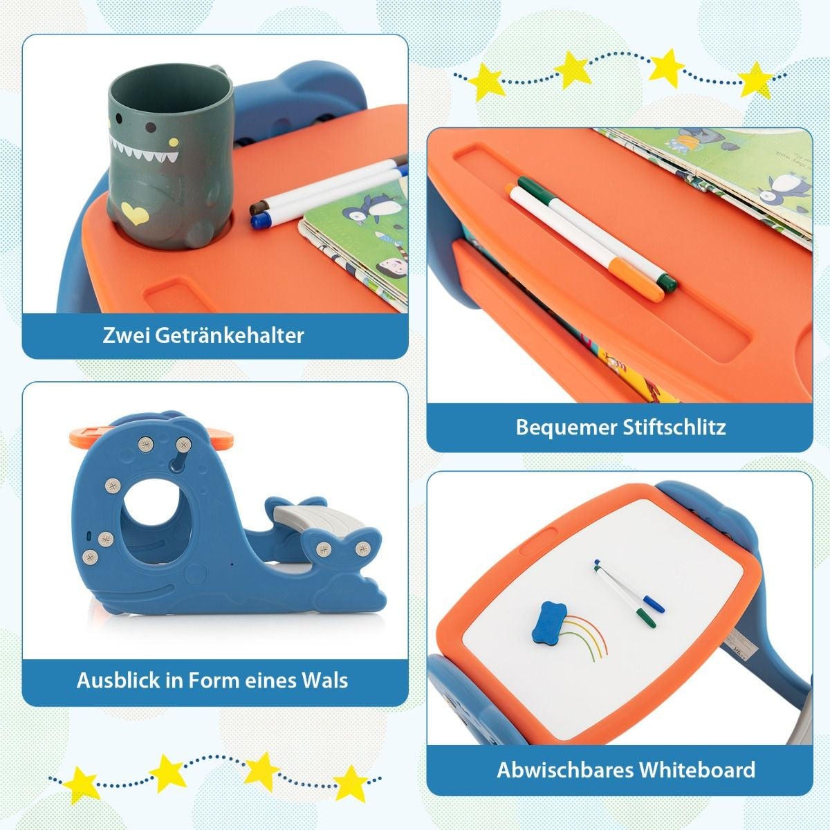 4 in 1 Kinder Staffelei in Walform Mit Bank & Doppelseitiger Tischplatte & Whiteboard