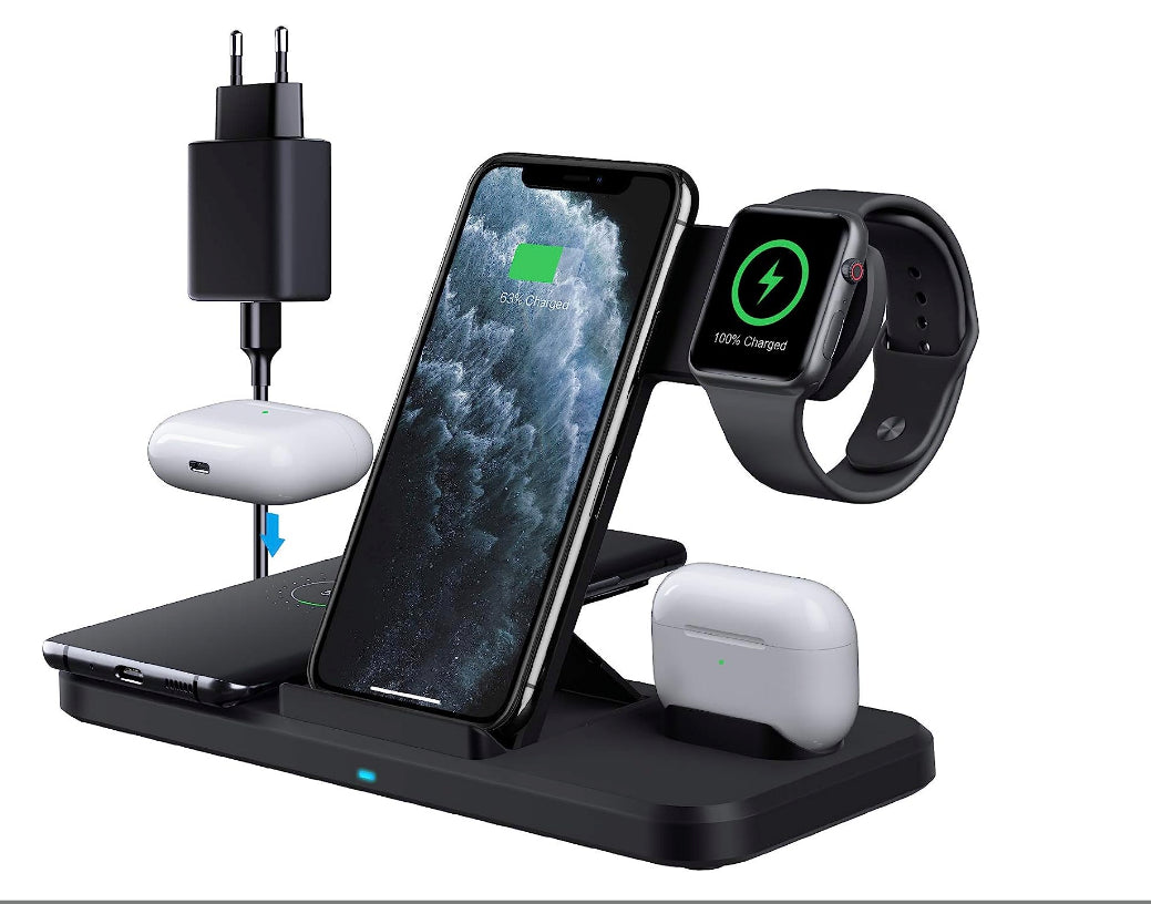 Wireless Charger 4 in 1 Induktive Ladestation 15W Kabellos Ladegerät Mit Adapter