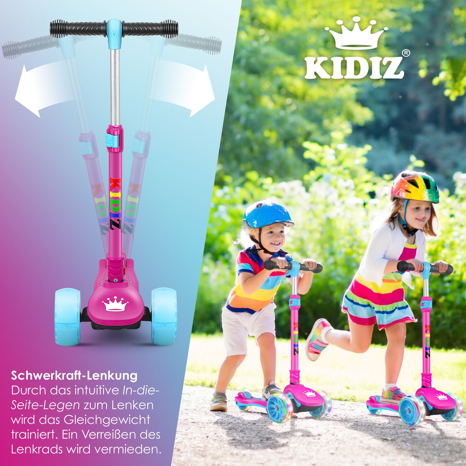 KIDIZ® Kinder Roller LED Räder Kinderscooter Dreiradscooter Scooter Cityroller