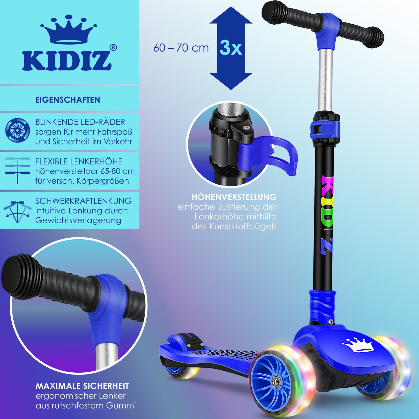 KIDIZ® Kinder Roller LED Räder Kinderscooter Dreiradscooter Scooter Cityroller