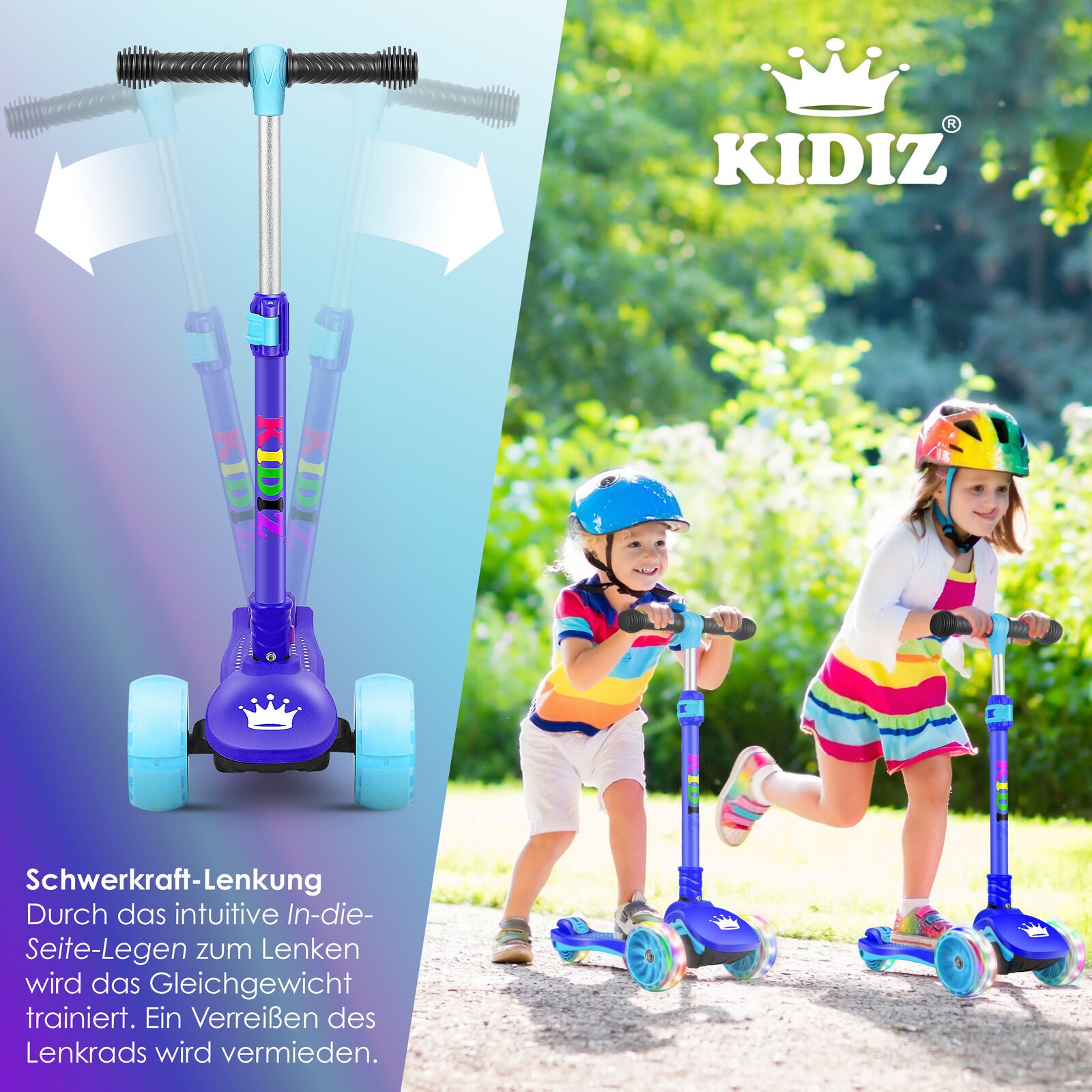 KIDIZ® Kinder Roller LED Räder Kinderscooter Dreiradscooter Scooter Cityroller