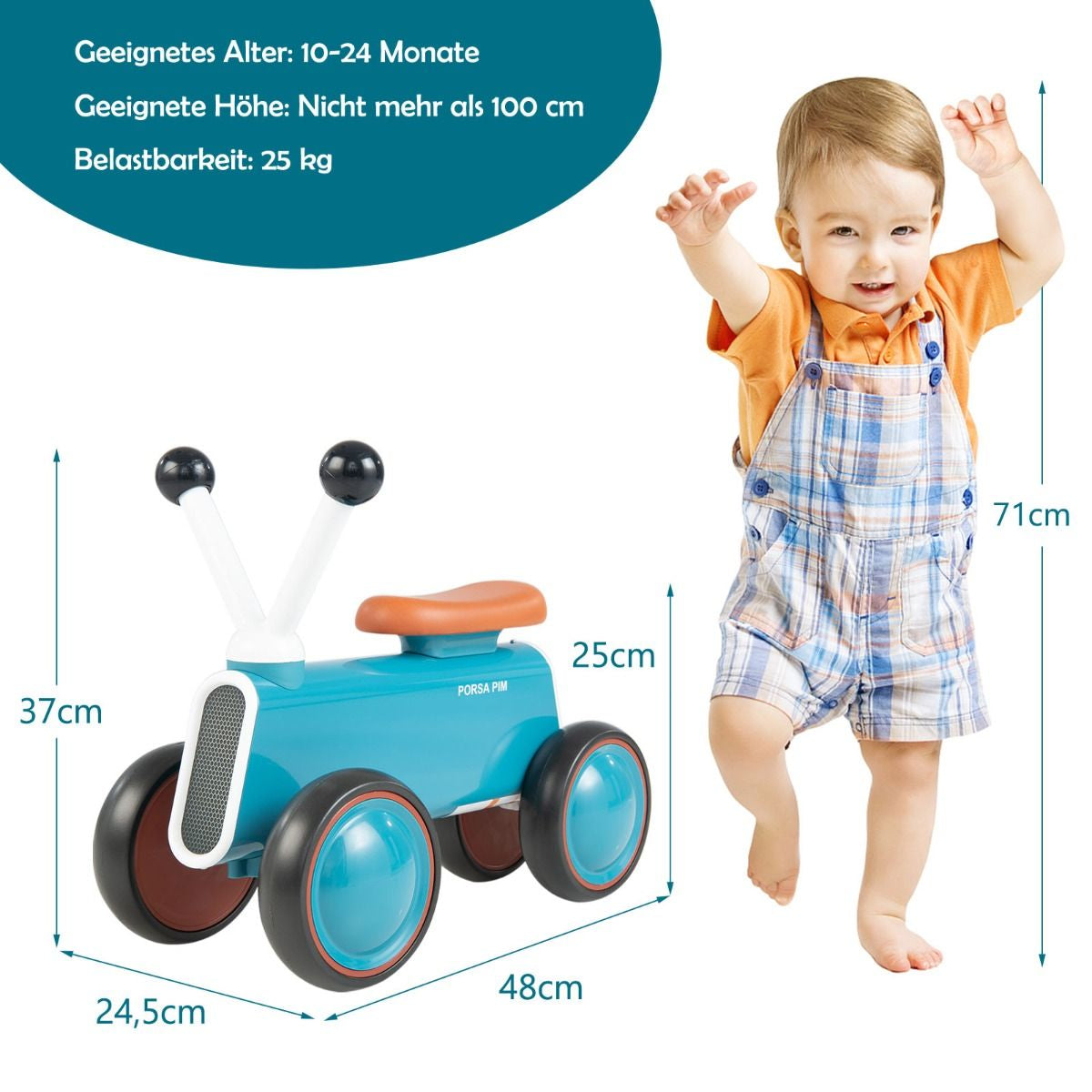 Baby-Laufrad Für Kinder Sicheres Fahrspielzeug Lauflernhilfe 48 X 24,5 X 37 Cm Blau