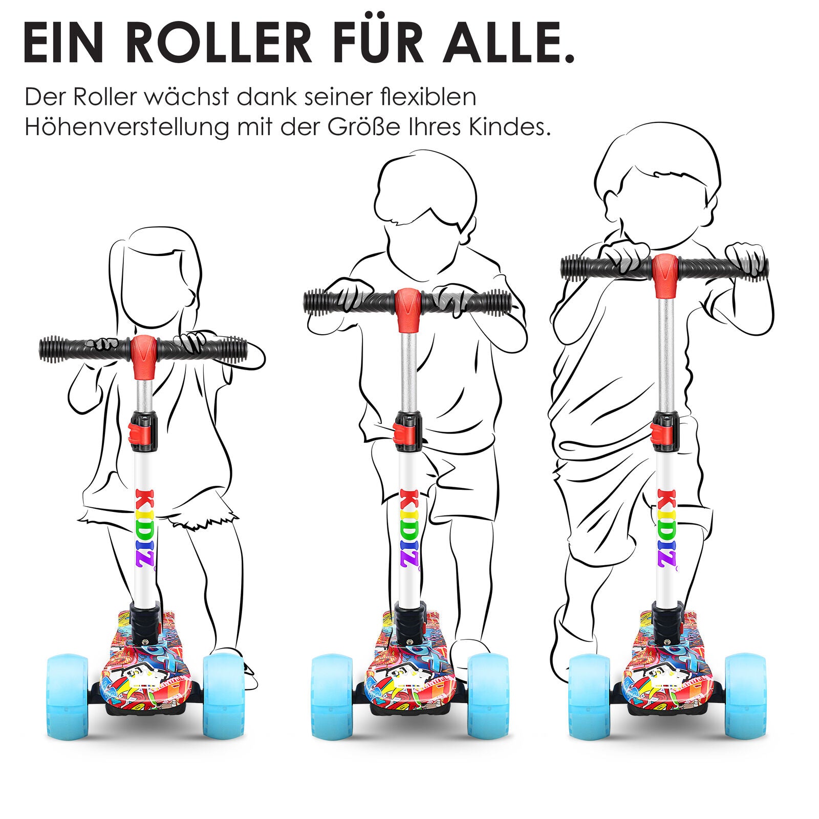 KIDIZ® Kinder Roller LED Räder Kinderscooter Dreiradscooter Scooter Cityroller