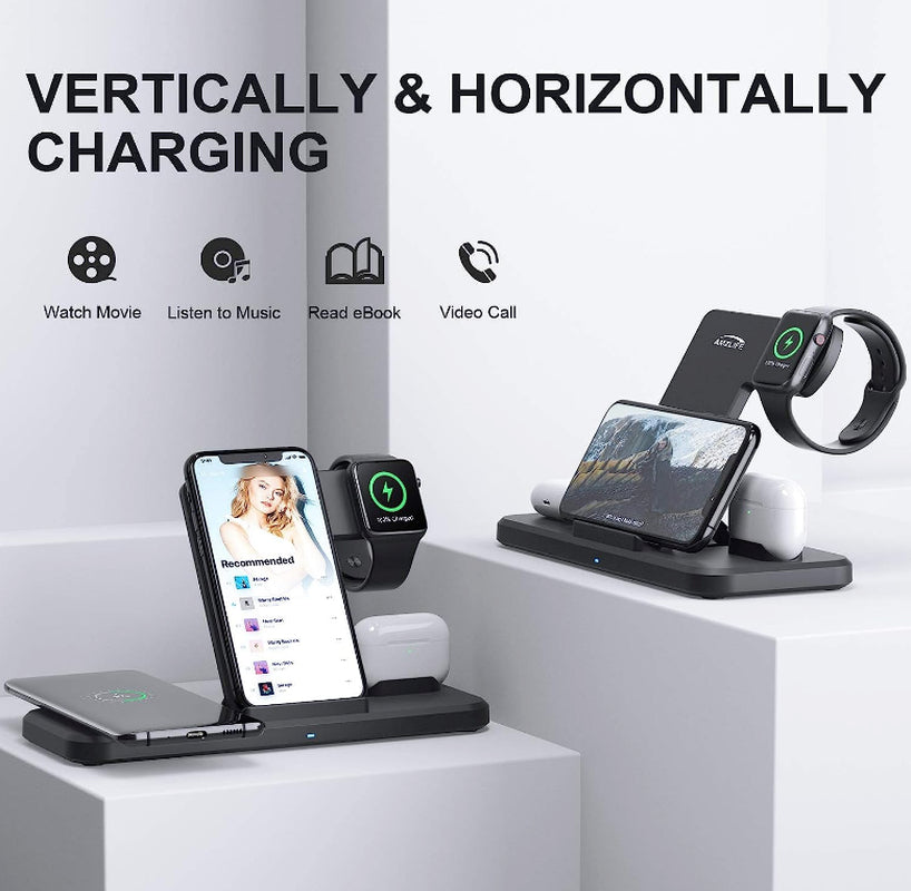Wireless Charger 4 in 1 Induktive Ladestation 15W Kabellos Ladegerät Mit Adapter