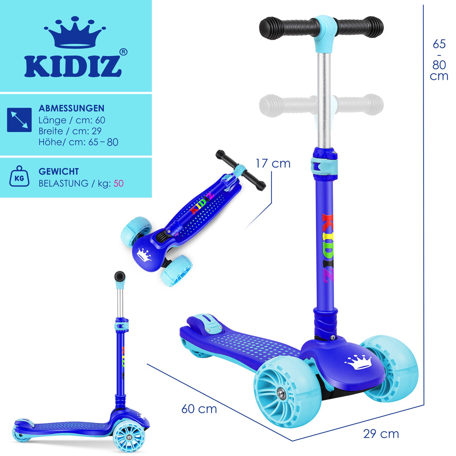 KIDIZ® Kinder Roller LED Räder Kinderscooter Dreiradscooter Scooter Cityroller