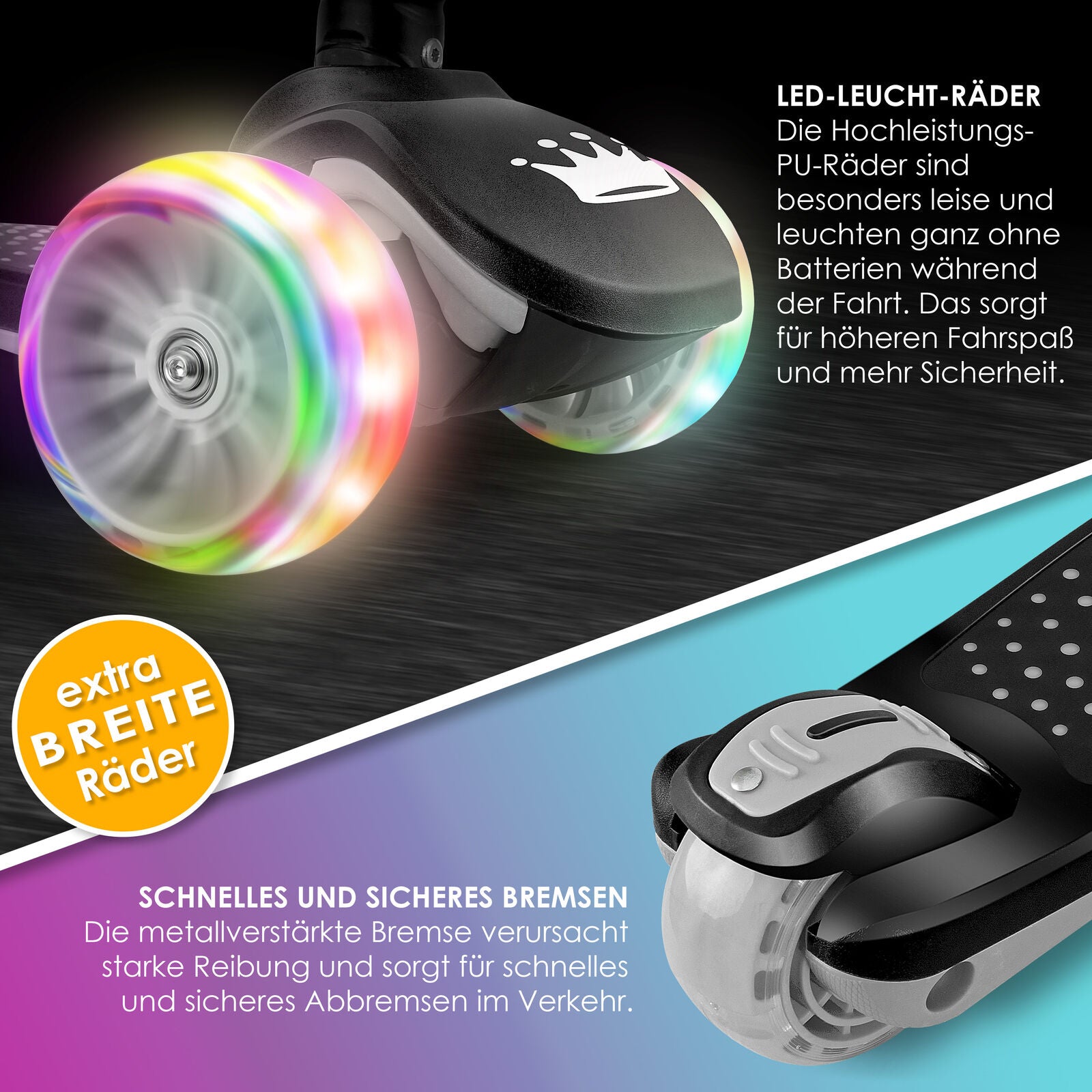 KIDIZ® Kinder Roller LED Räder Kinderscooter Dreiradscooter Scooter Cityroller