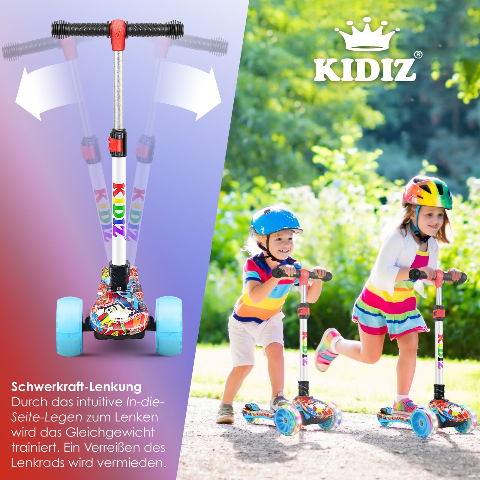 KIDIZ® Kinder Roller LED Räder Kinderscooter Dreiradscooter Scooter Cityroller