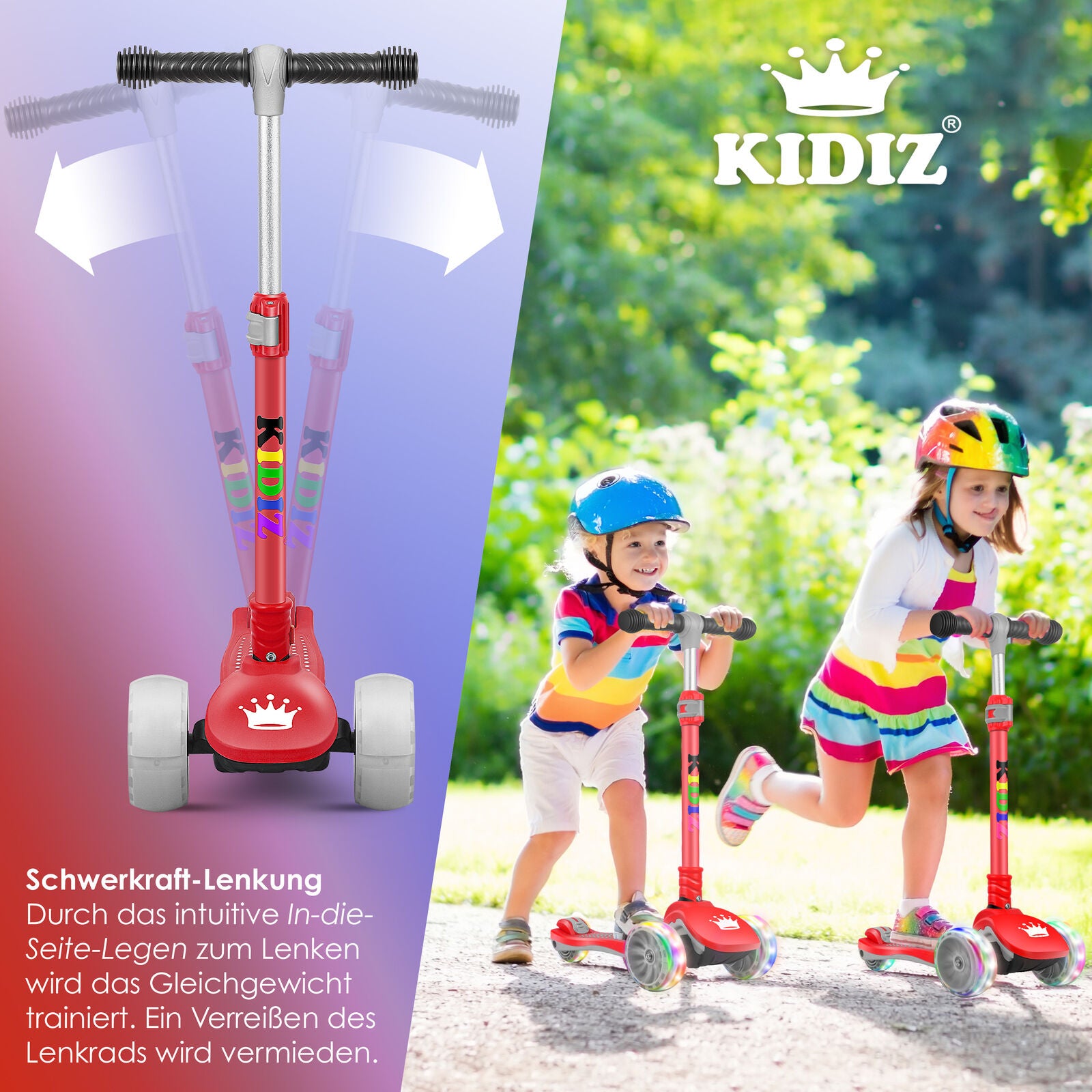 KIDIZ® Kinder Roller LED Räder Kinderscooter Dreiradscooter Scooter Cityroller