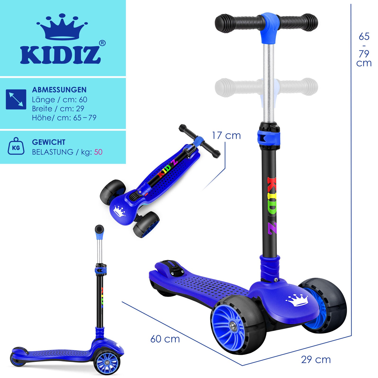 KIDIZ® Kinder Roller LED Räder Kinderscooter Dreiradscooter Scooter Cityroller