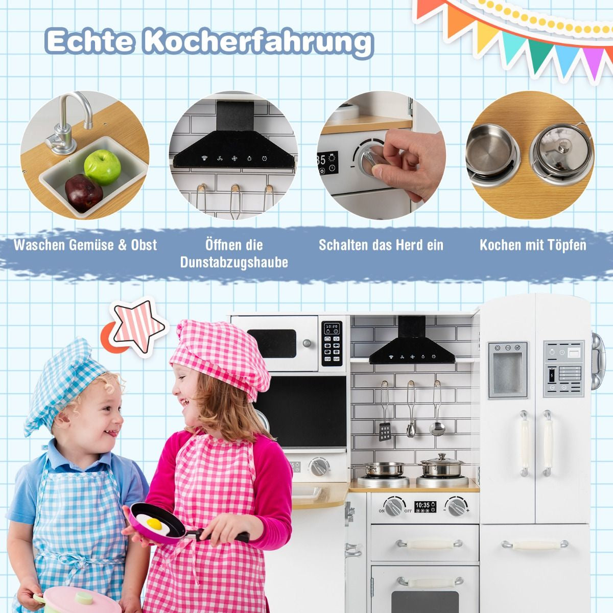 Eckküchen-Spielset Für Kinder Spielküche Aus Holz Mit Herd 82 X 66 X 88 Cm Weiß