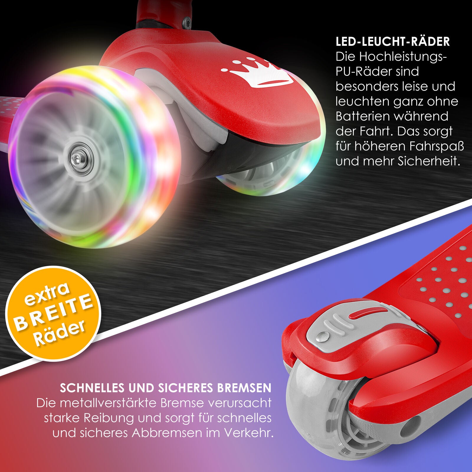 KIDIZ® Kinder Roller LED Räder Kinderscooter Dreiradscooter Scooter Cityroller