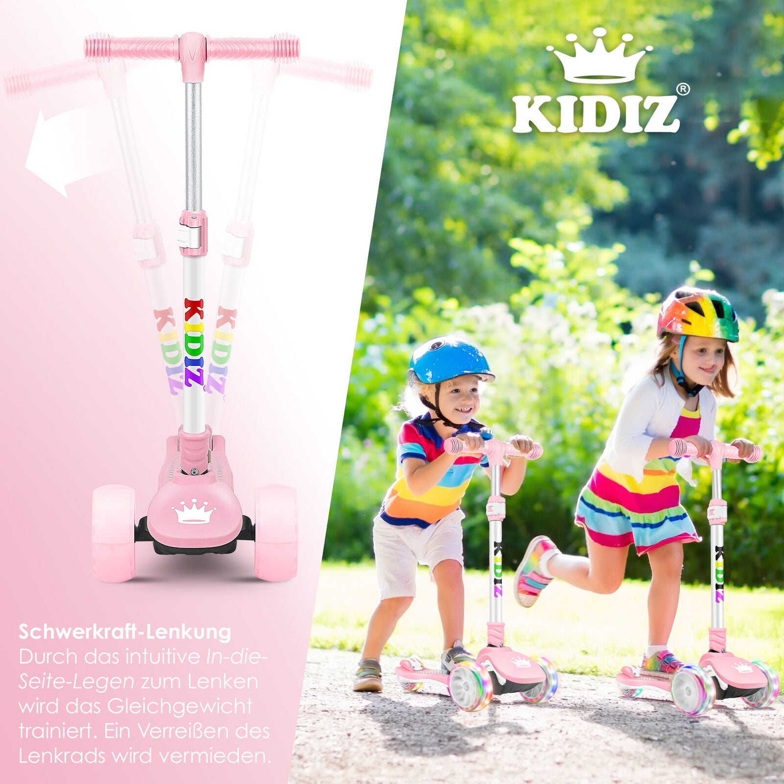 KIDIZ® Kinder Roller LED Räder Kinderscooter Dreiradscooter Scooter Cityroller