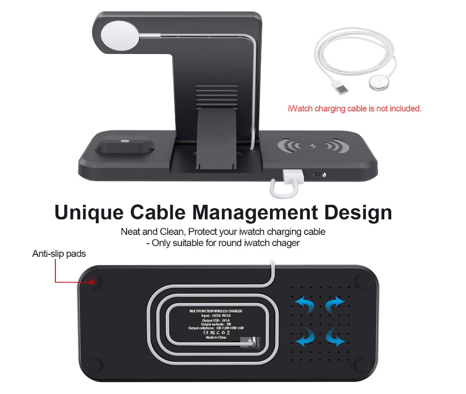 Wireless Charger 4 in 1 Induktive Ladestation 15W Kabellos Ladegerät Mit Adapter