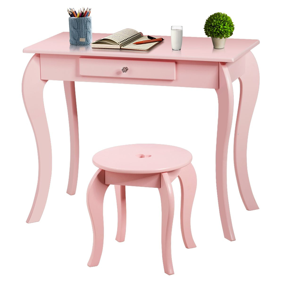 Kinder Schminktisch Frisiertisch Make-Up Tisch Mit Hocker Und Spiegel Rosa