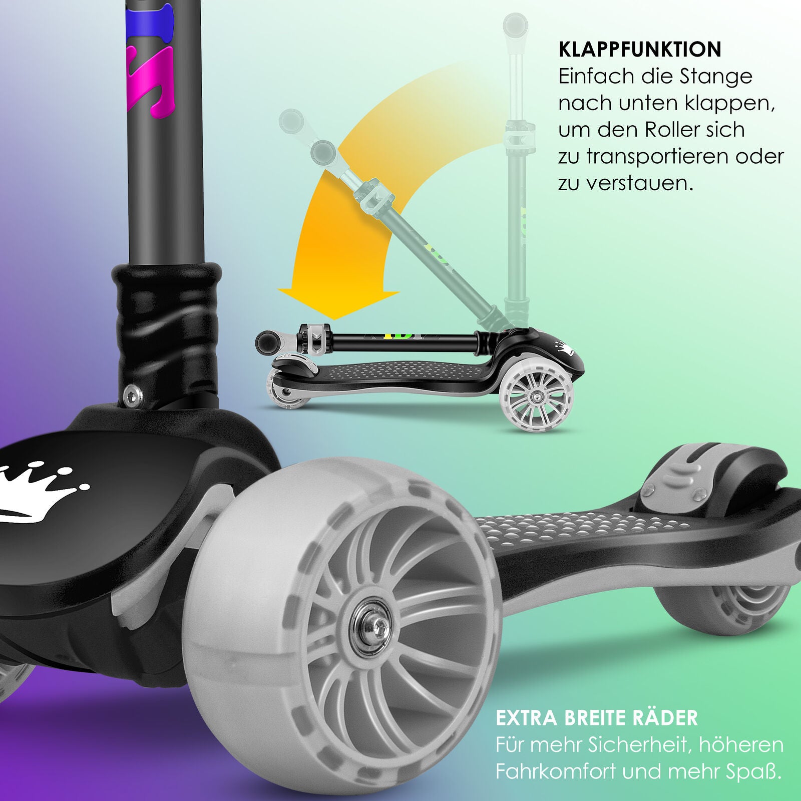 KIDIZ® Kinder Roller LED Räder Kinderscooter Dreiradscooter Scooter Cityroller