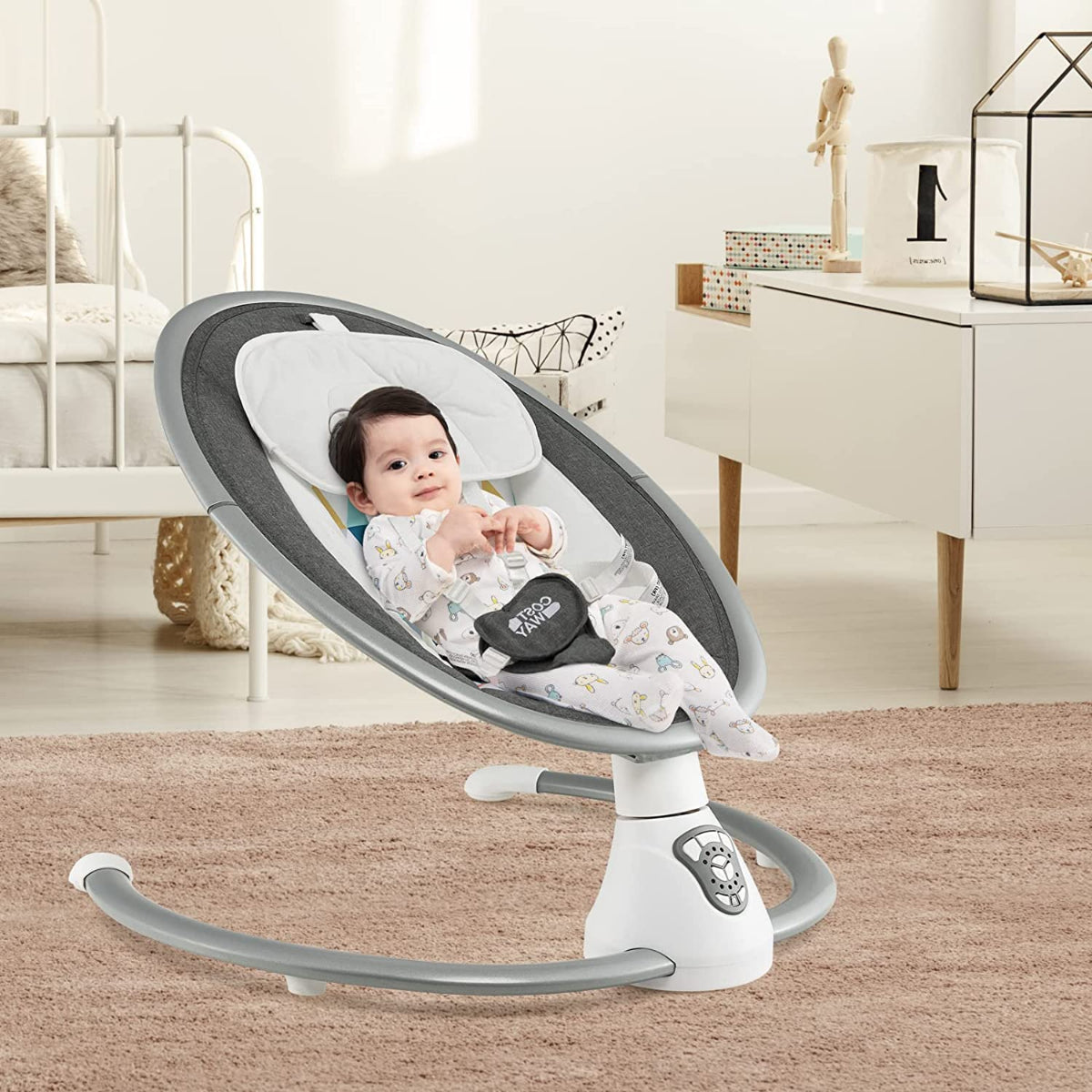 Elektrische Babyschaukel Babywippe Mit 5 Schaukelstufen 65,5 X 71,5 X 76 Cm Grau