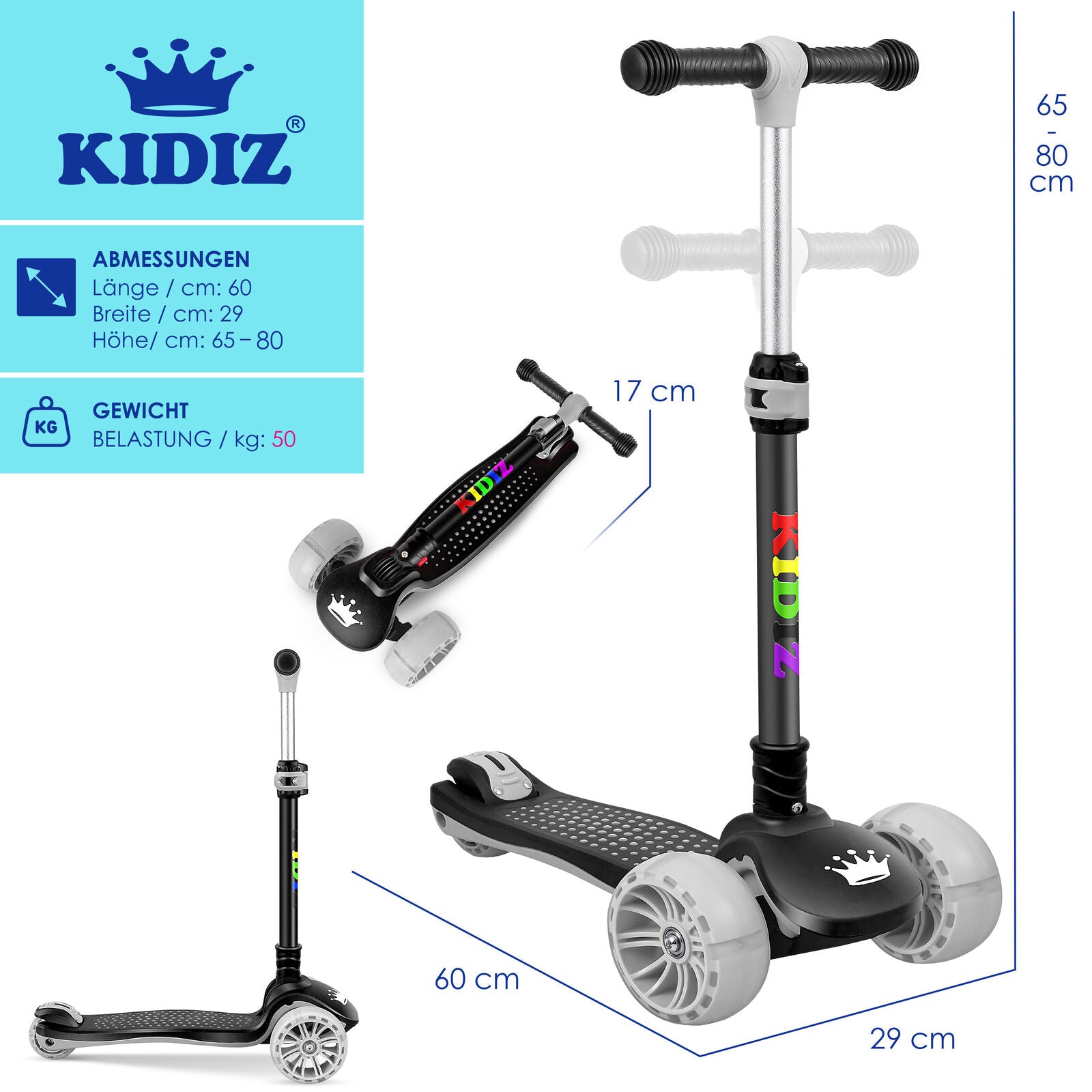 KIDIZ® Kinder Roller LED Räder Kinderscooter Dreiradscooter Scooter Cityroller