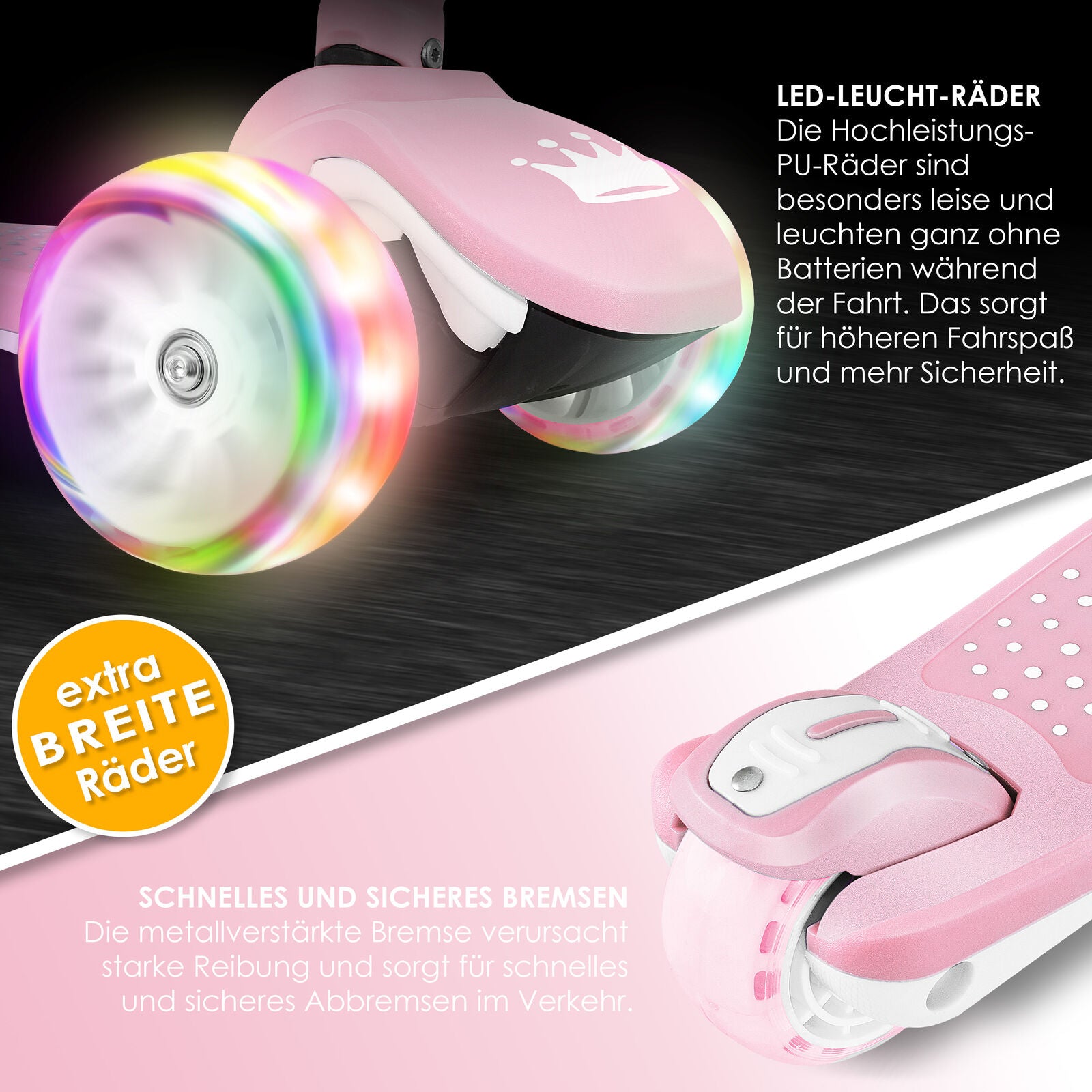 KIDIZ® Kinder Roller LED Räder Kinderscooter Dreiradscooter Scooter Cityroller