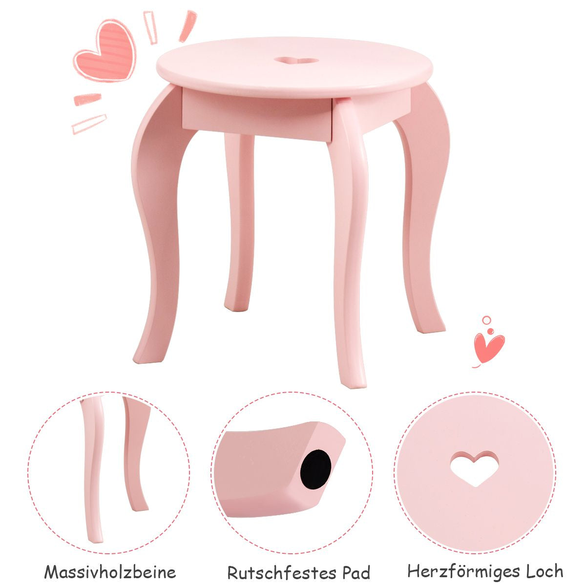 Kinder Schminktisch Frisiertisch Make-Up Tisch Mit Hocker Und Spiegel Rosa