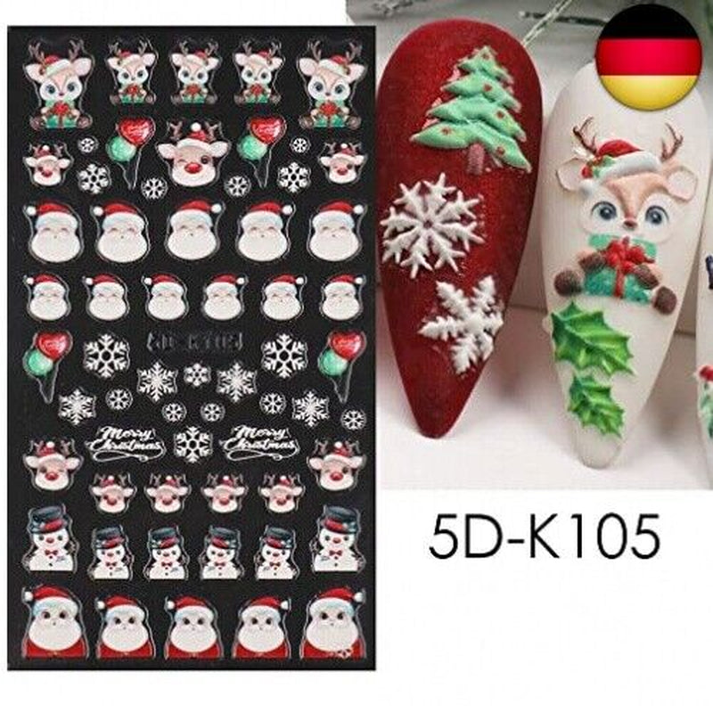4 Blatt 3D Nagelsticker Weihnachten Nagelaufkleber 5D Stereoskopisch