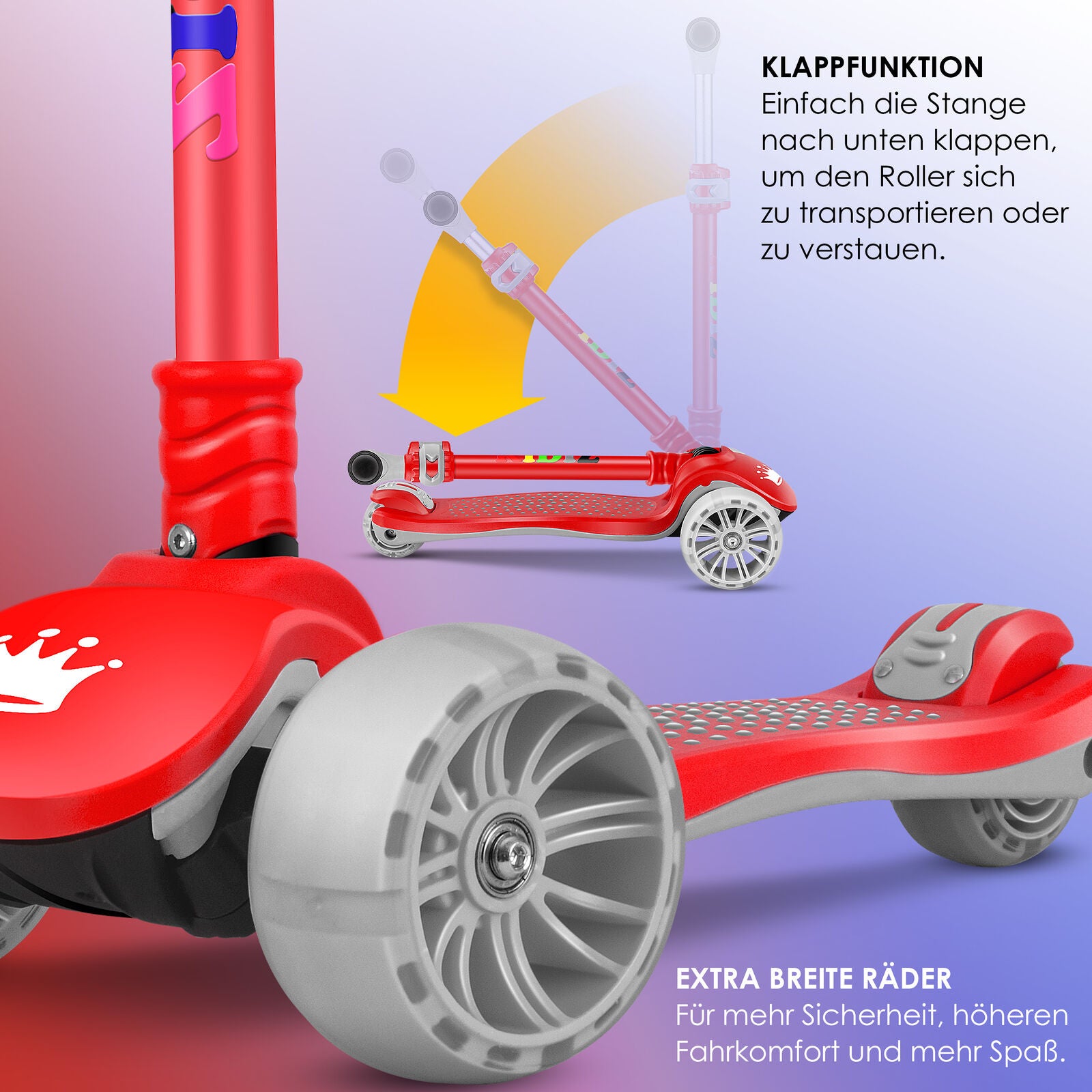 KIDIZ® Kinder Roller LED Räder Kinderscooter Dreiradscooter Scooter Cityroller
