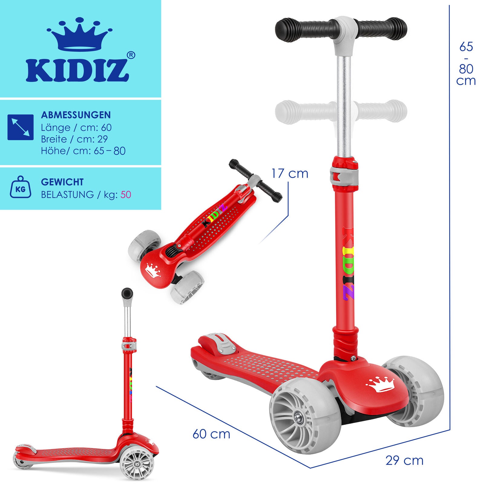 KIDIZ® Kinder Roller LED Räder Kinderscooter Dreiradscooter Scooter Cityroller