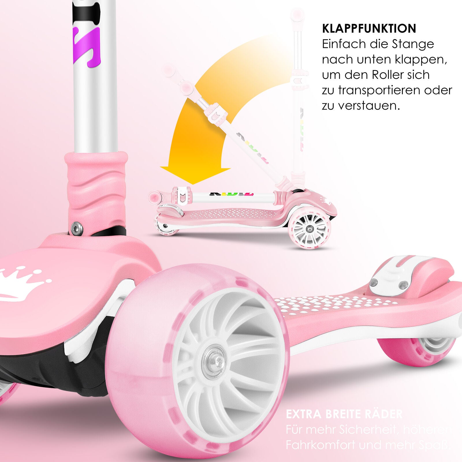 KIDIZ® Kinder Roller LED Räder Kinderscooter Dreiradscooter Scooter Cityroller