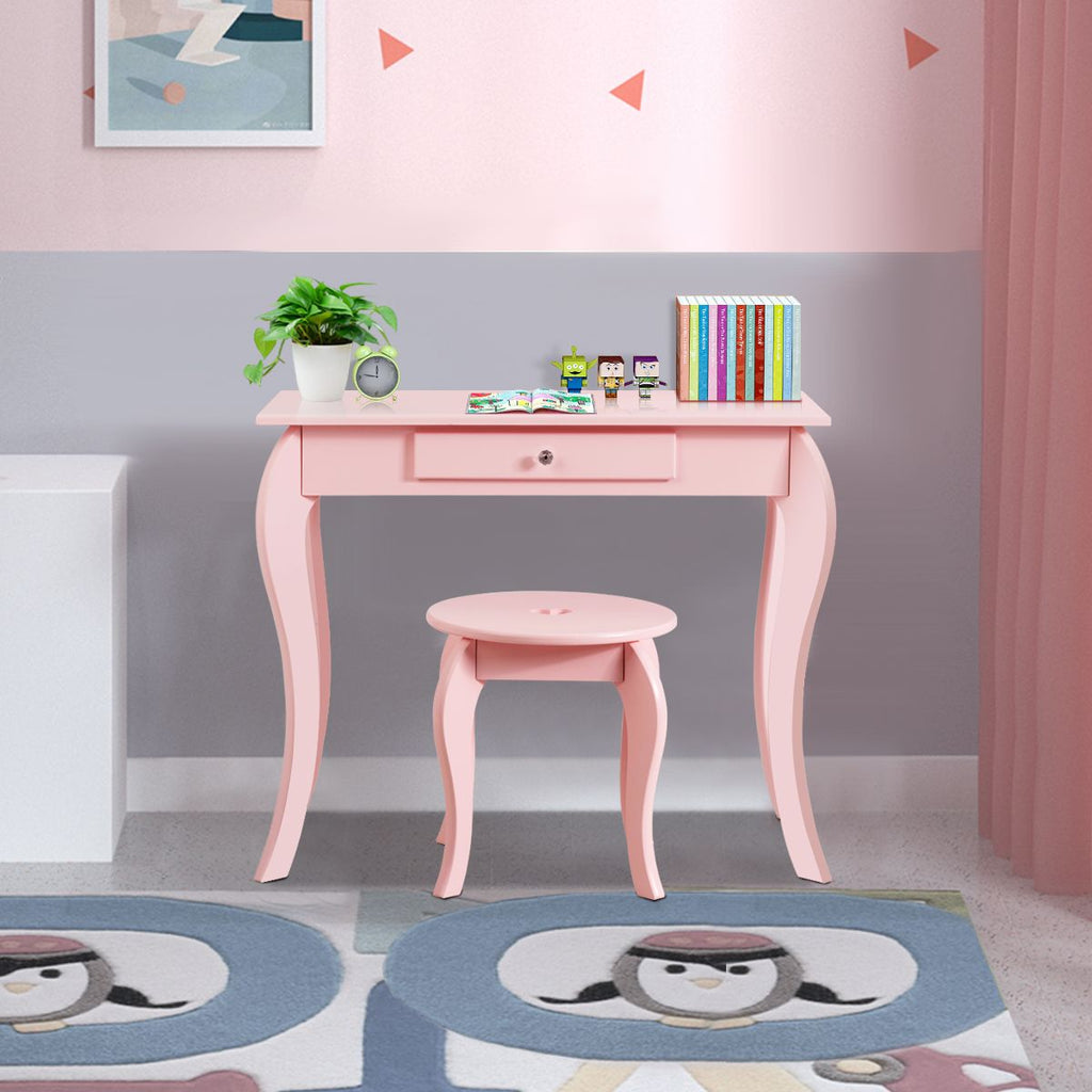 Kinder Schminktisch Frisiertisch Make-Up Tisch Mit Hocker Und Spiegel Rosa