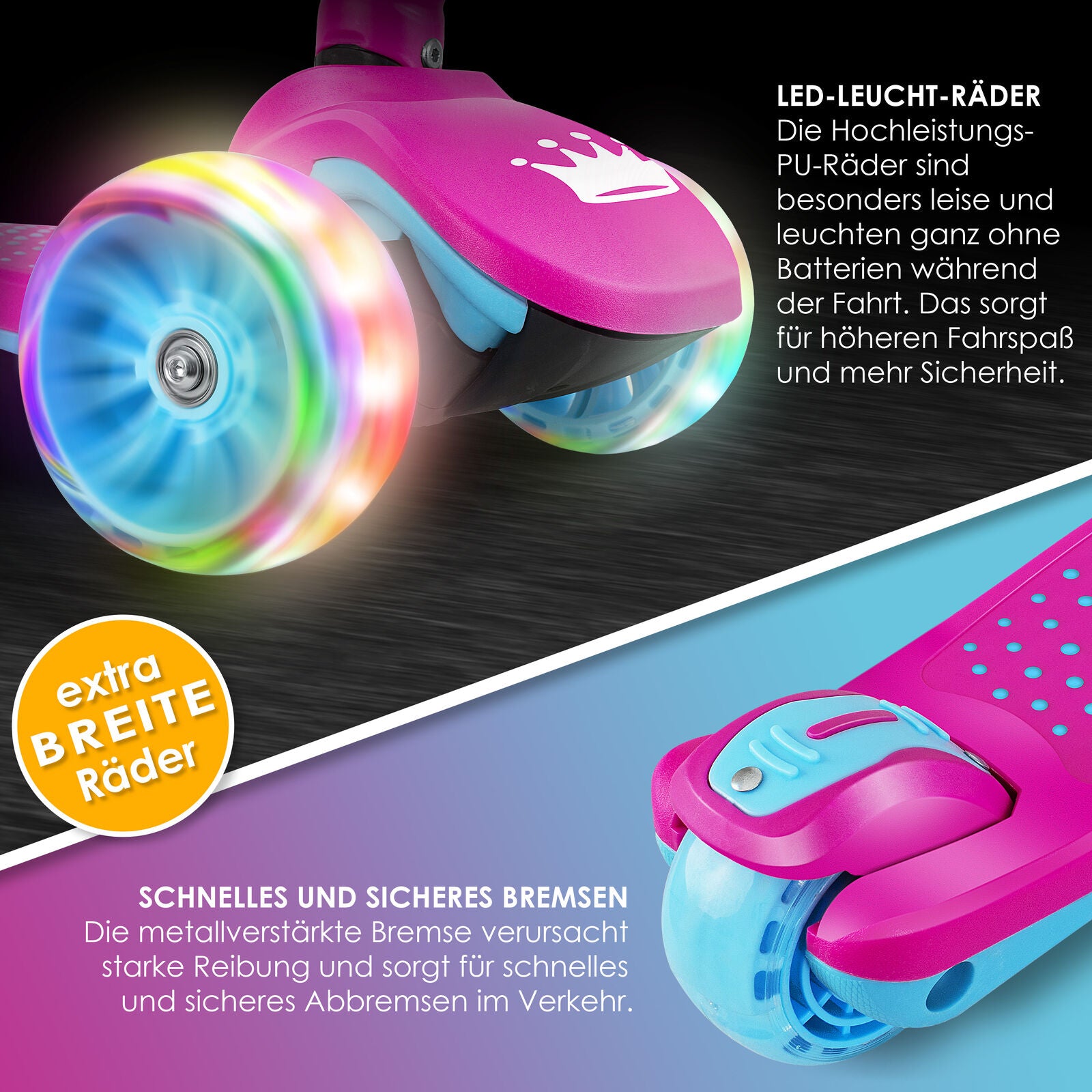KIDIZ® Kinder Roller LED Räder Kinderscooter Dreiradscooter Scooter Cityroller