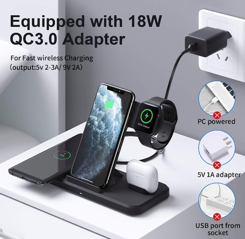 Wireless Charger 4 in 1 Induktive Ladestation 15W Kabellos Ladegerät Mit Adapter
