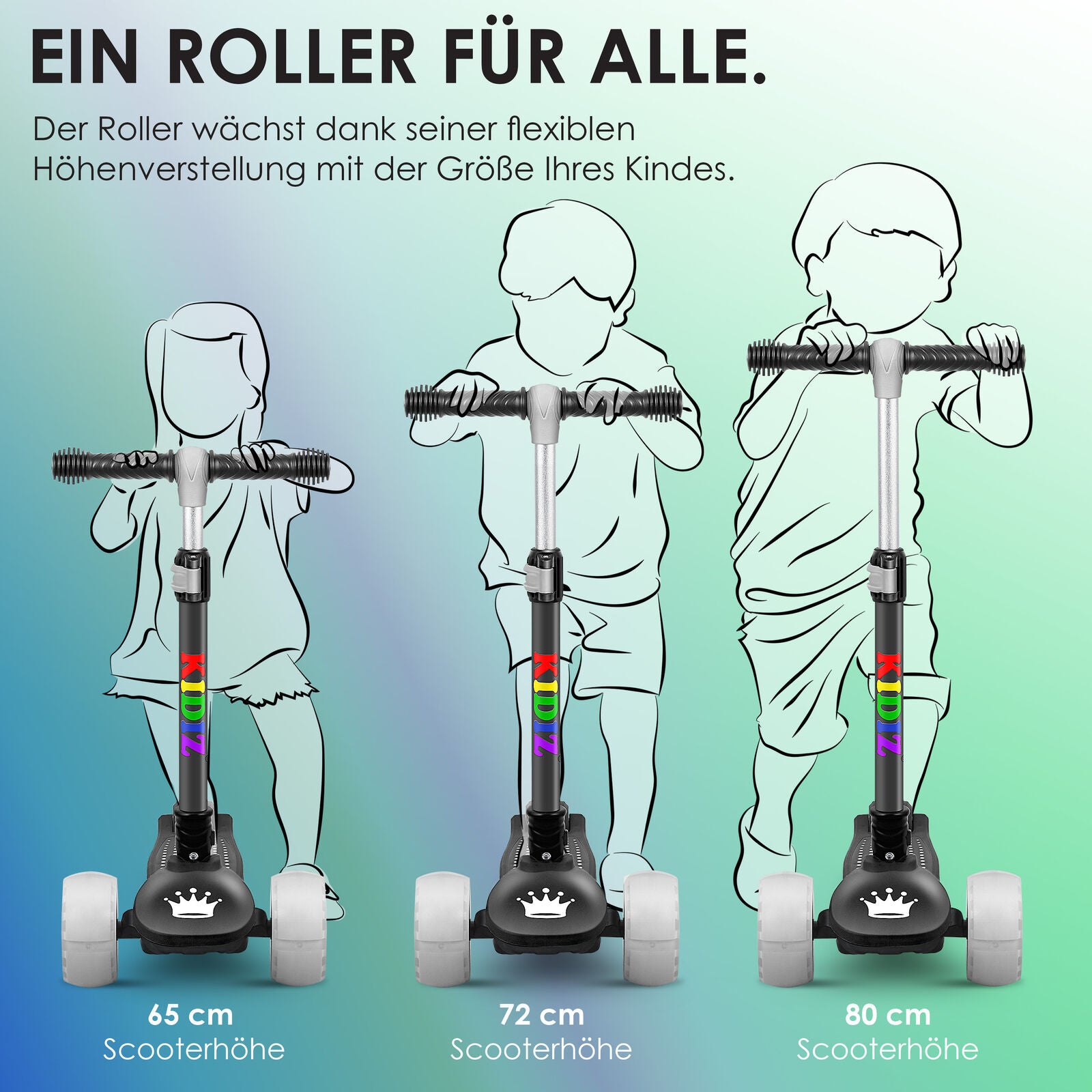 KIDIZ® Kinder Roller LED Räder Kinderscooter Dreiradscooter Scooter Cityroller