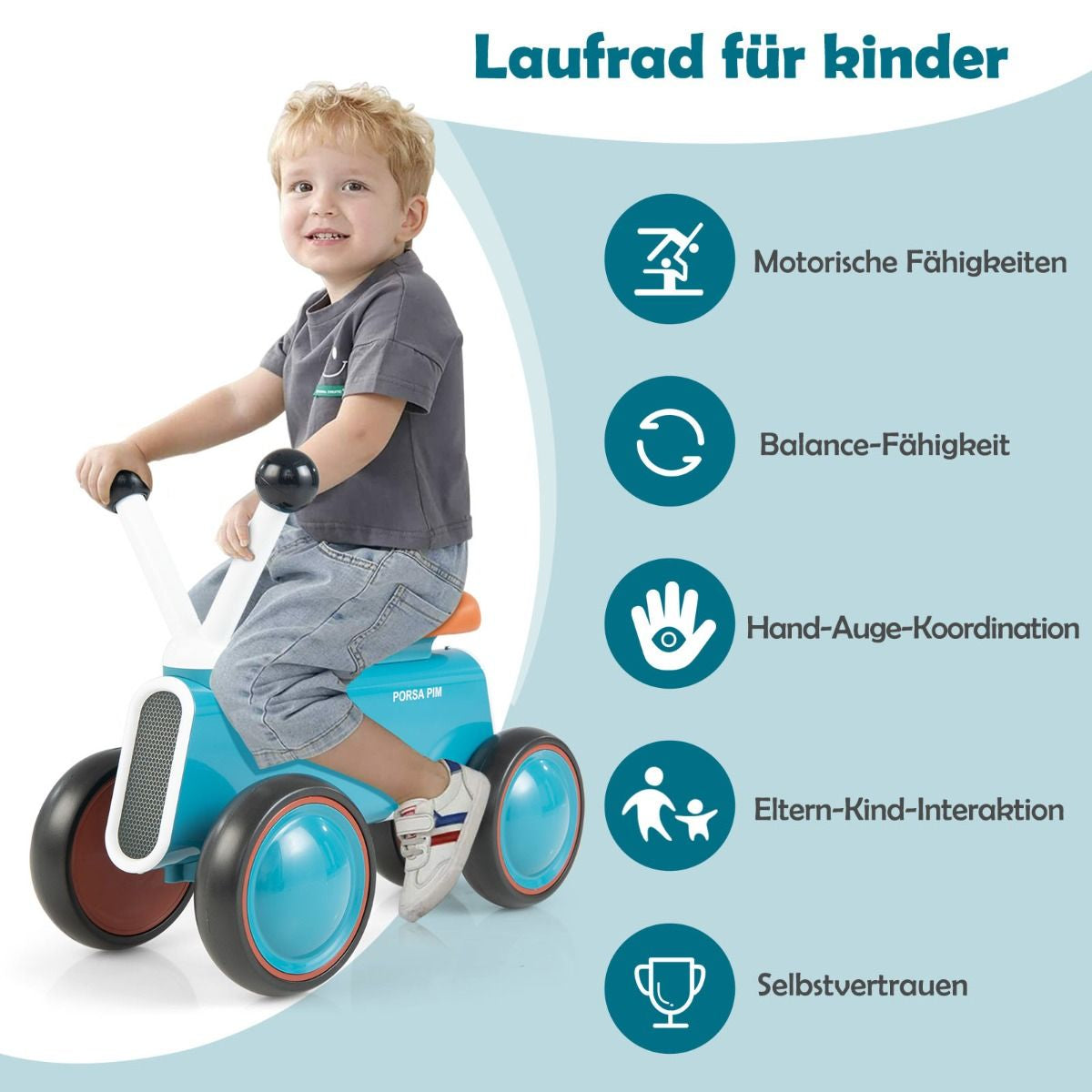 Baby-Laufrad Für Kinder Sicheres Fahrspielzeug Lauflernhilfe 48 X 24,5 X 37 Cm Blau