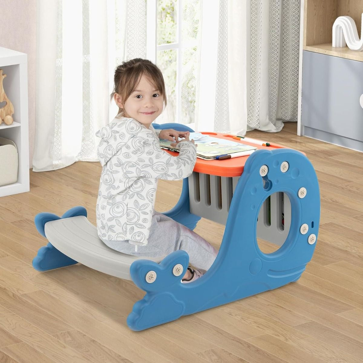 4 in 1 Kinder Staffelei in Walform Mit Bank & Doppelseitiger Tischplatte & Whiteboard