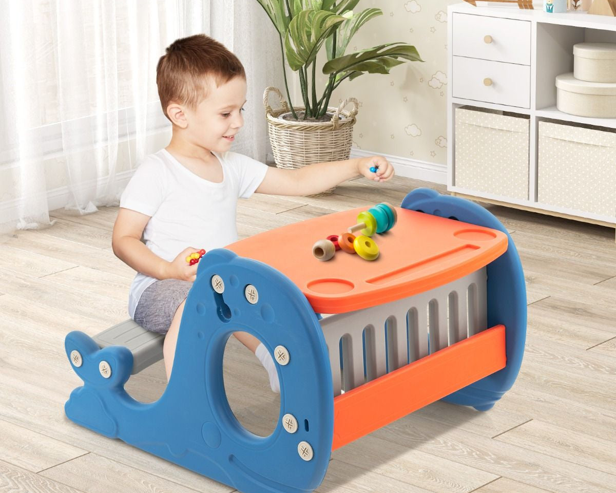 4 in 1 Kinder Staffelei in Walform Mit Bank & Doppelseitiger Tischplatte & Whiteboard