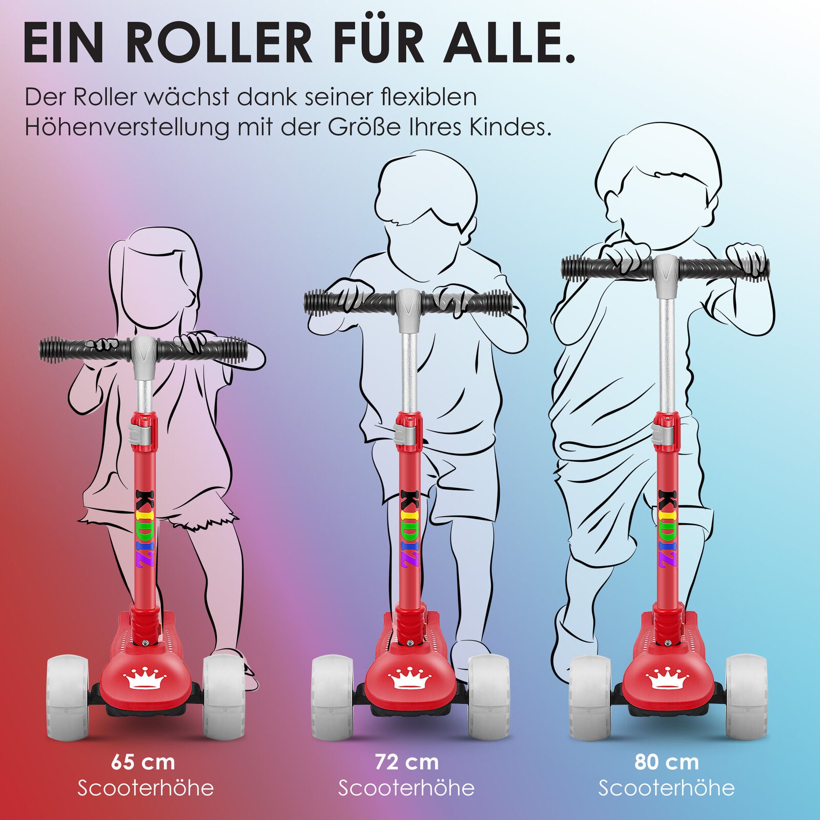 KIDIZ® Kinder Roller LED Räder Kinderscooter Dreiradscooter Scooter Cityroller