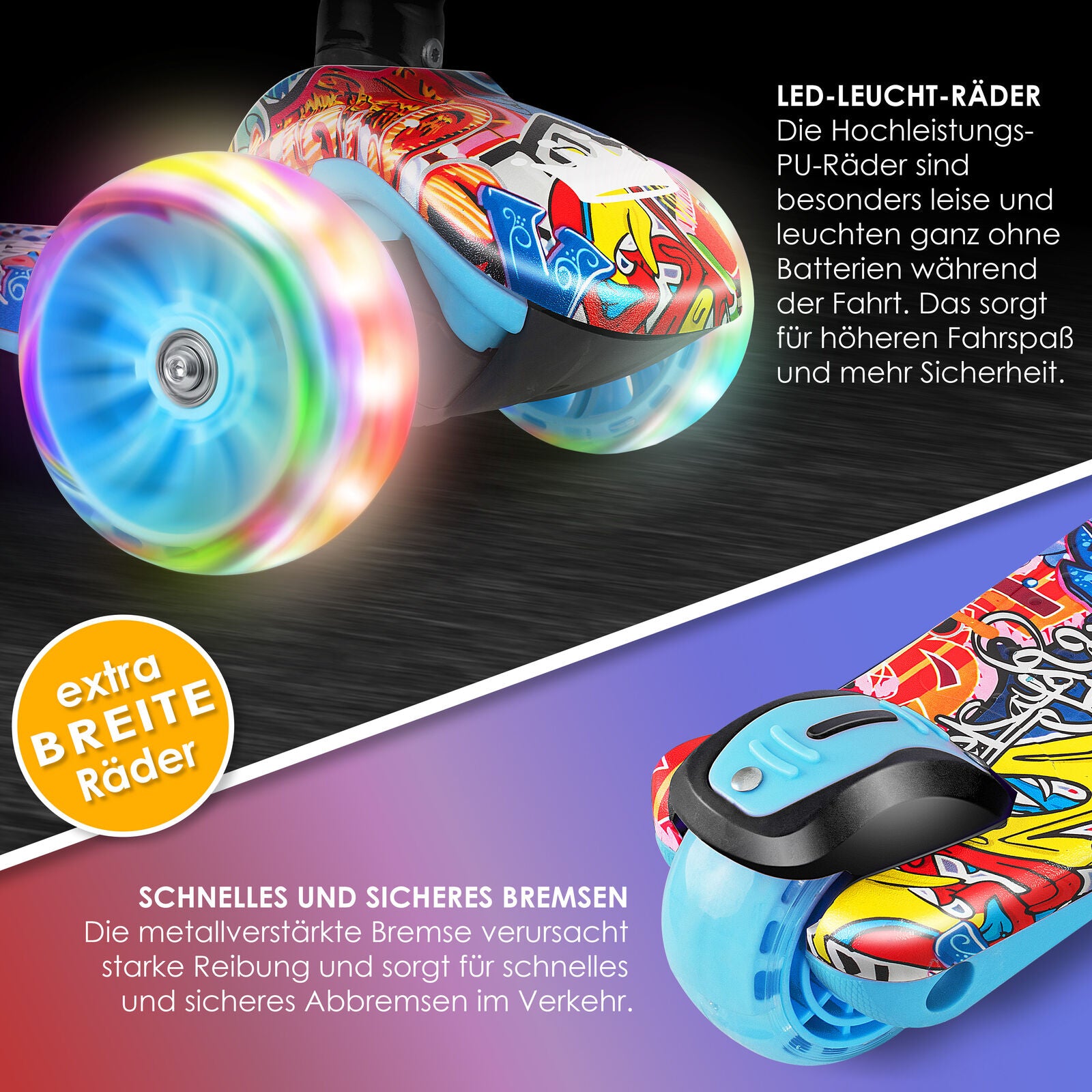 KIDIZ® Kinder Roller LED Räder Kinderscooter Dreiradscooter Scooter Cityroller