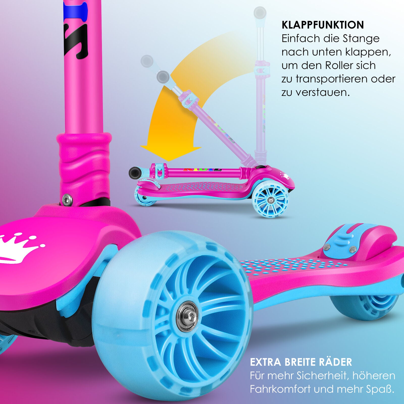 KIDIZ® Kinder Roller LED Räder Kinderscooter Dreiradscooter Scooter Cityroller