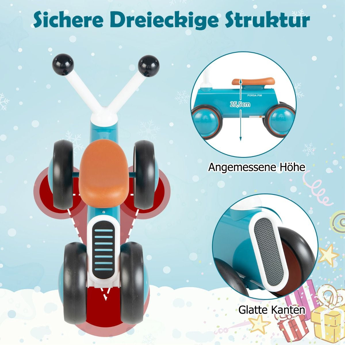 Baby-Laufrad Für Kinder Sicheres Fahrspielzeug Lauflernhilfe 48 X 24,5 X 37 Cm Blau