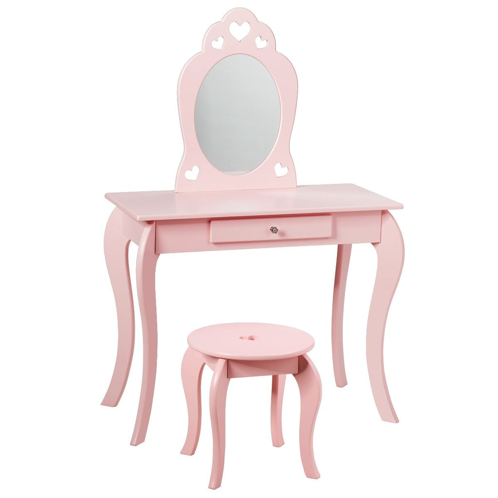 Kinder Schminktisch Frisiertisch Make-Up Tisch Mit Hocker Und Spiegel Rosa