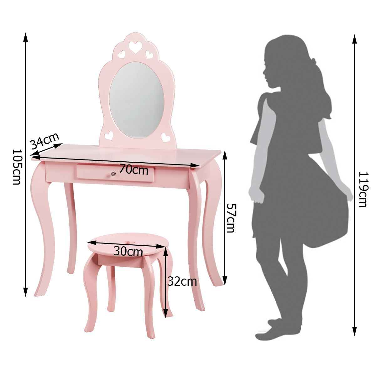 Kinder Schminktisch Frisiertisch Make-Up Tisch Mit Hocker Und Spiegel Rosa