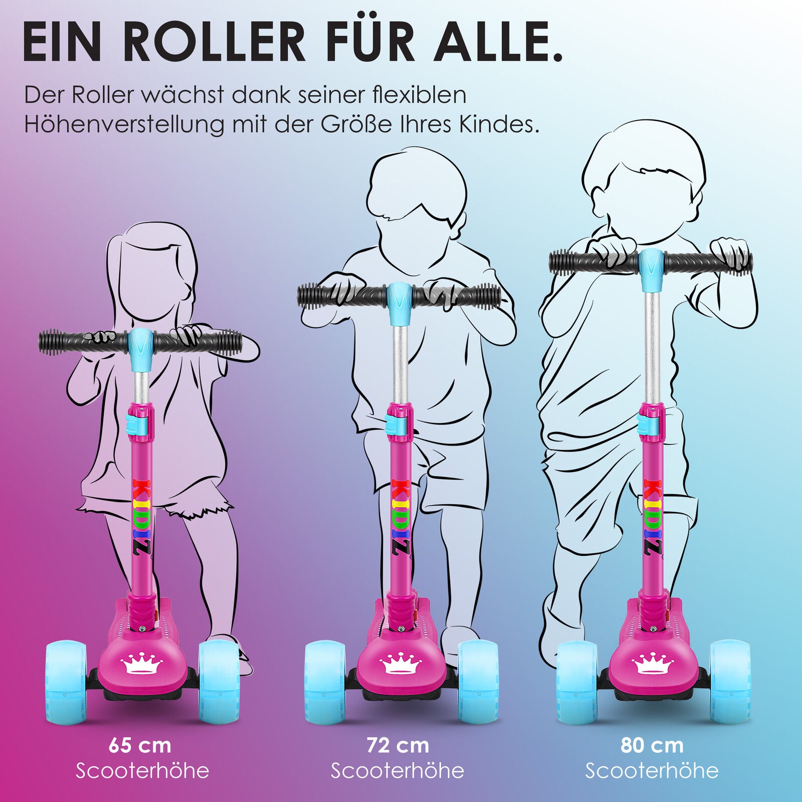 KIDIZ® Kinder Roller LED Räder Kinderscooter Dreiradscooter Scooter Cityroller