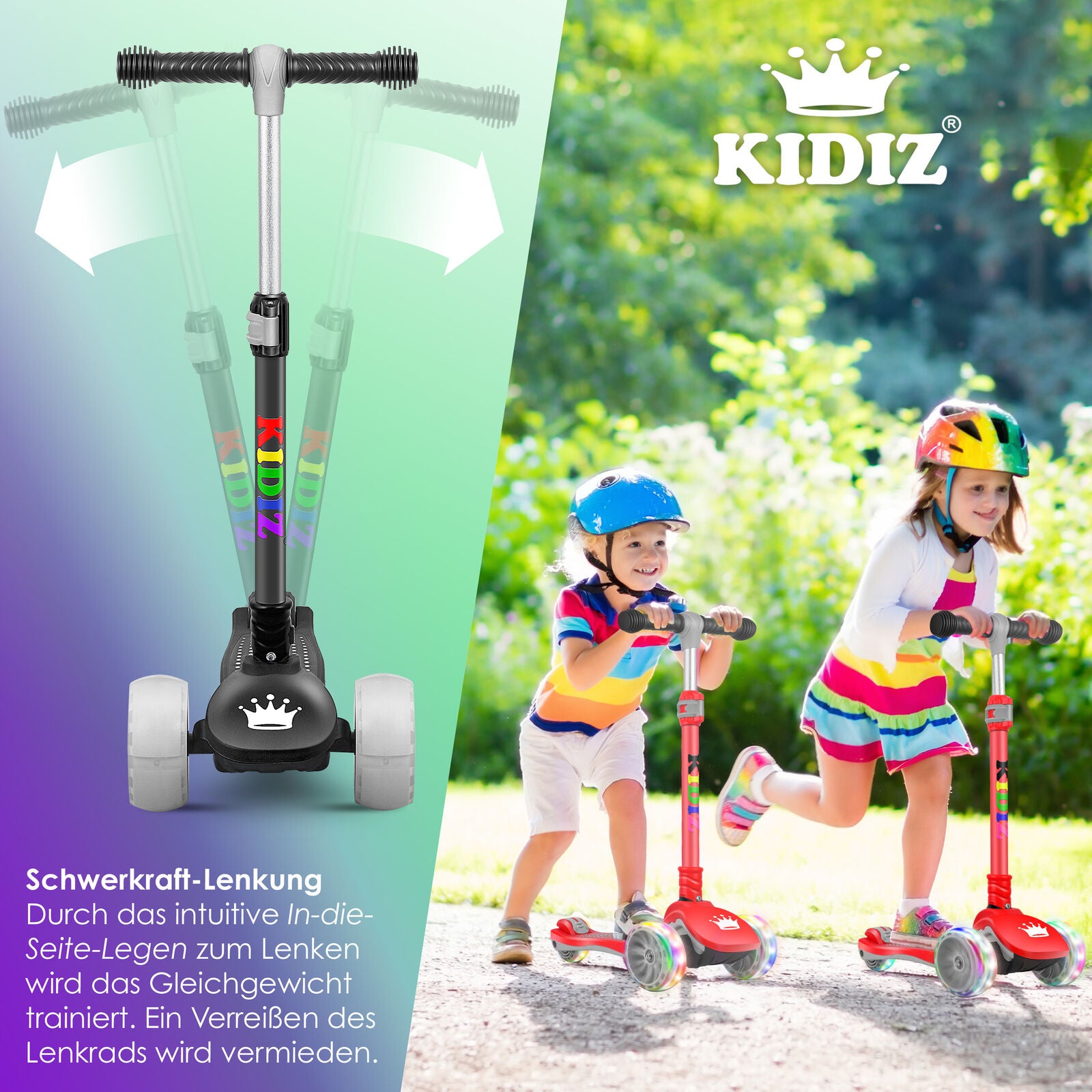 KIDIZ® Kinder Roller LED Räder Kinderscooter Dreiradscooter Scooter Cityroller