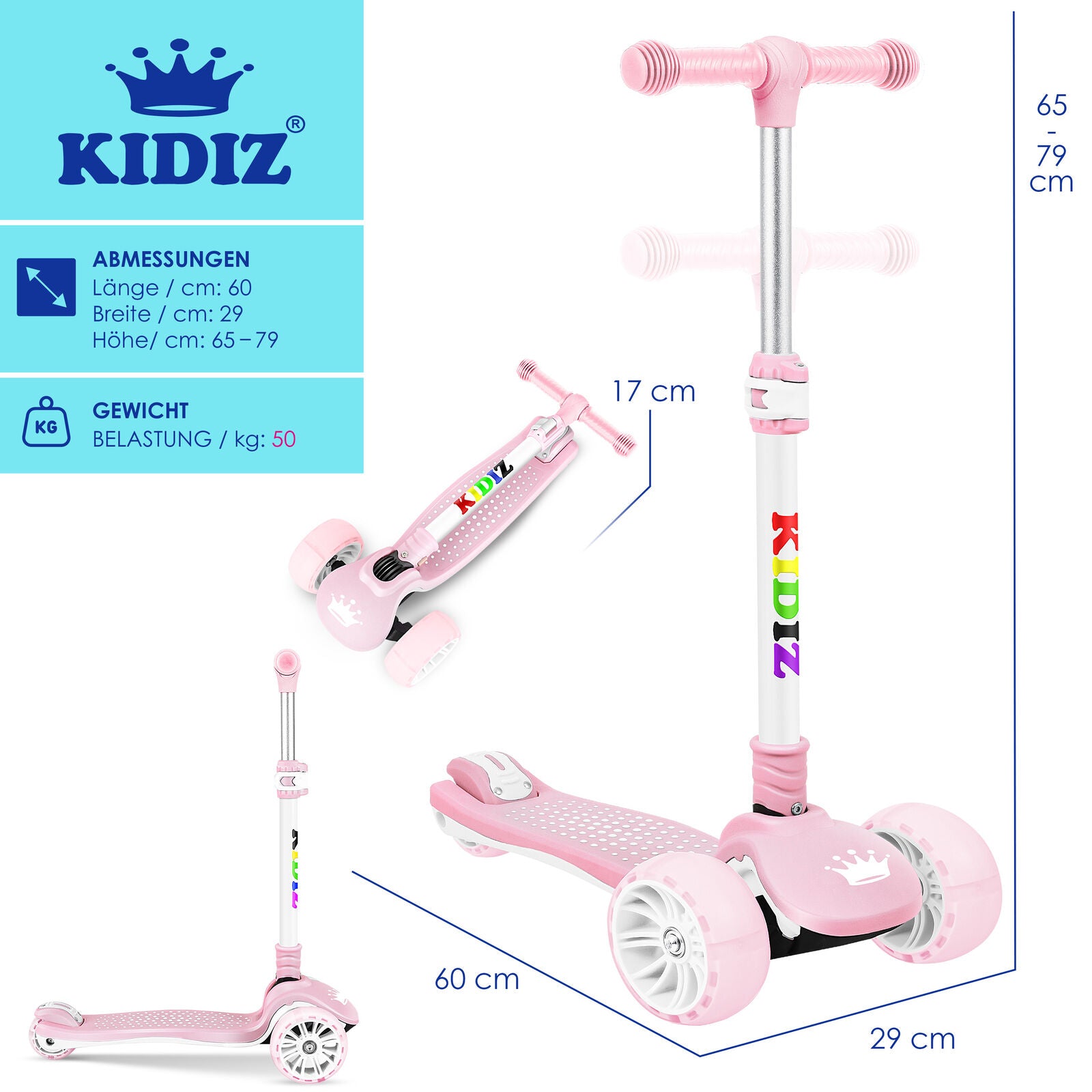 KIDIZ® Kinder Roller LED Räder Kinderscooter Dreiradscooter Scooter Cityroller