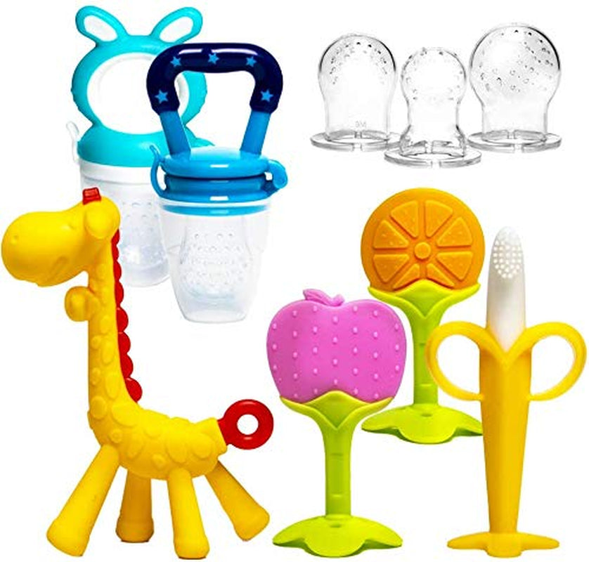 Beißring Für Babys 6 Stück Beißring Spielzeug Bpa-Frei Fruchtsauger Baby 2 Silikon Sauger in 3 Größen Weich Sicher Silikon
