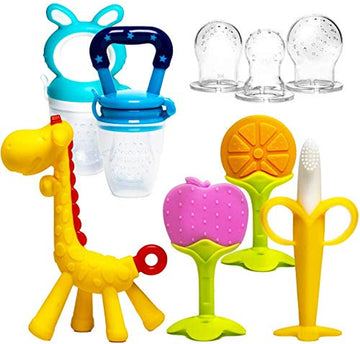 Beißring Für Babys 6 Stück Beißring Spielzeug Bpa-Frei Fruchtsauger Baby 2 Silikon Sauger in 3 Größen Weich Sicher Silikon